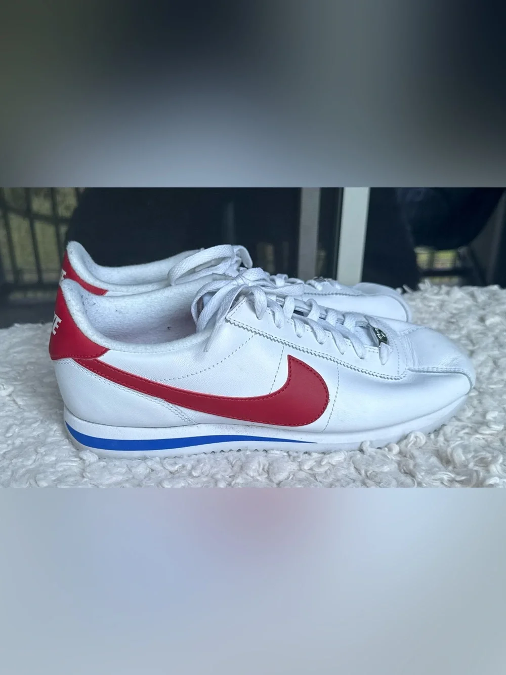 Nike Cortez Leather Sneakers - White/Red with Blue Accent